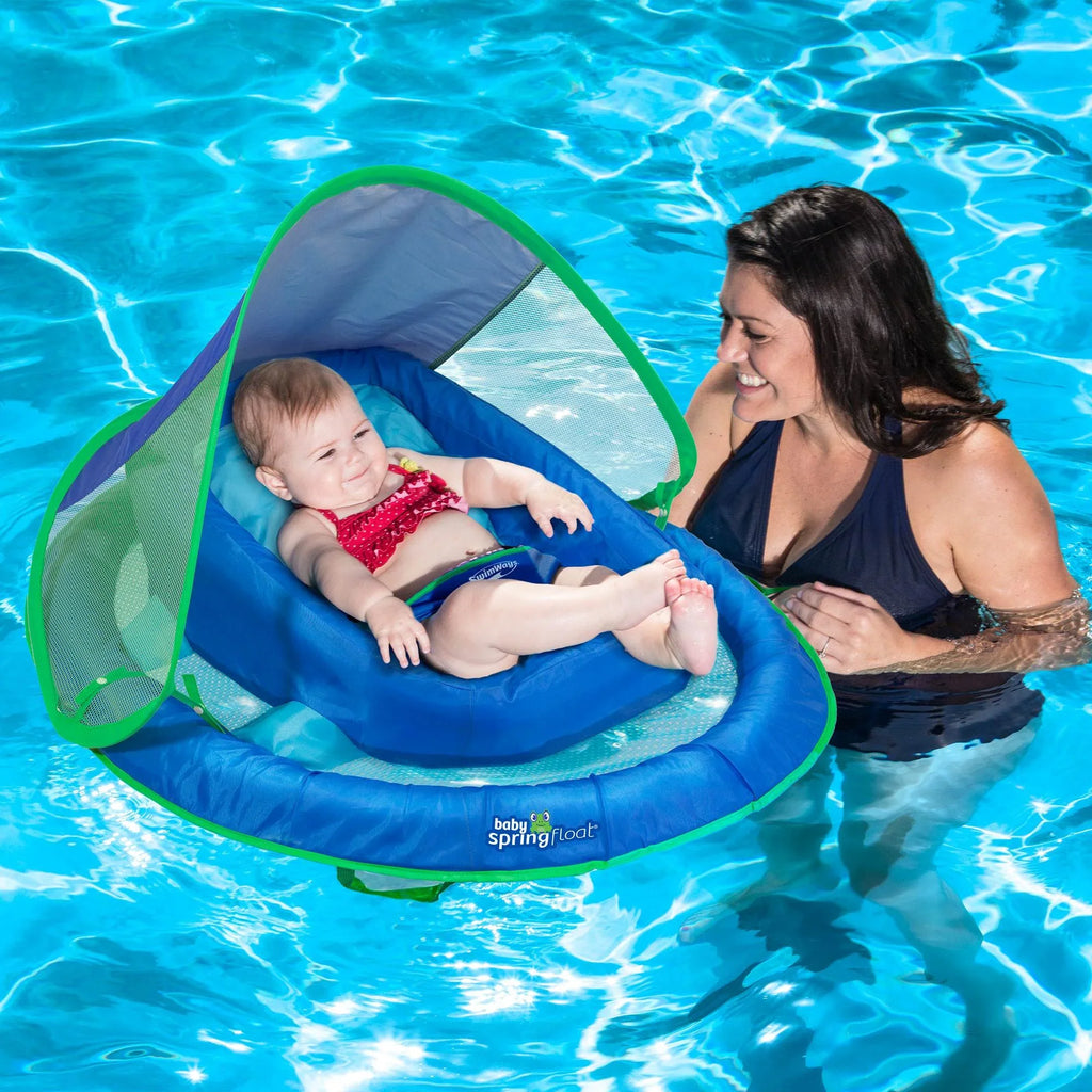 Inflatable Baby with Pool SwimWays Swimming Infant Float Canopy, Blue Spring