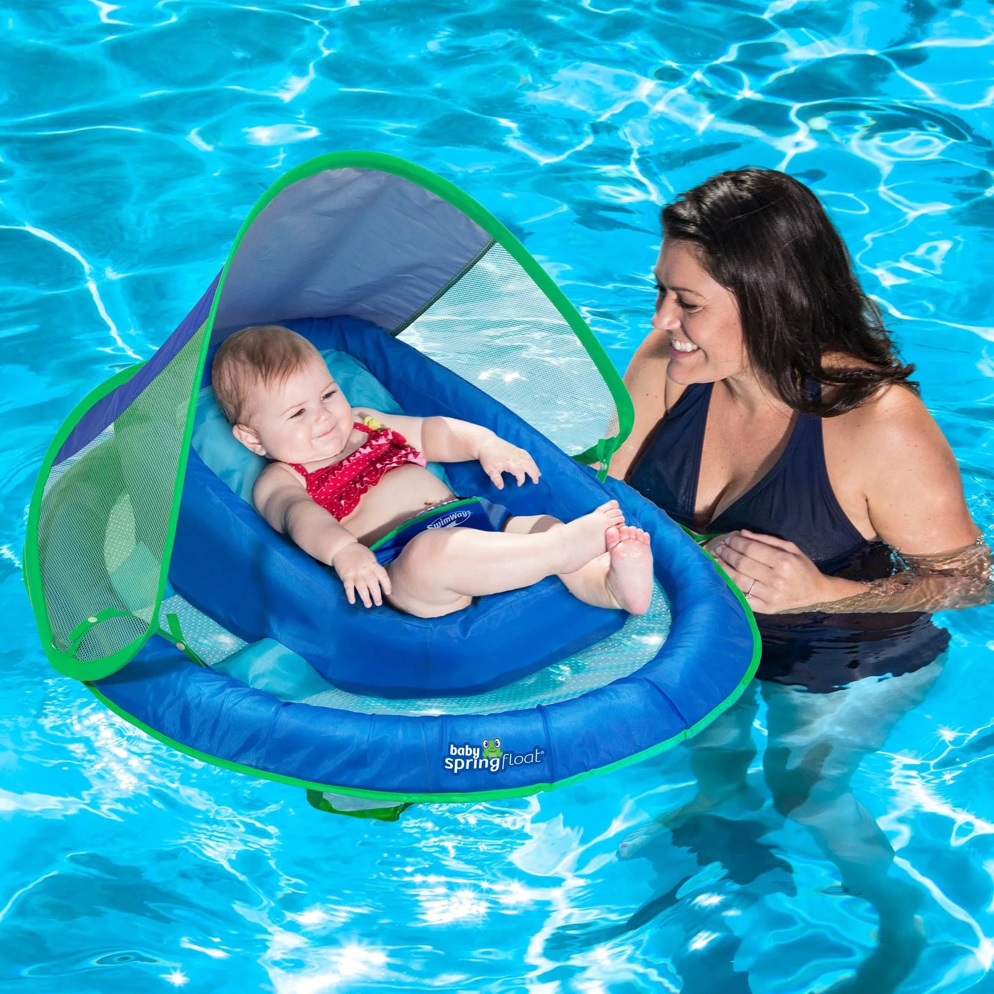 Inflatable Baby with Pool SwimWays Swimming Infant Float Canopy, Blue Spring