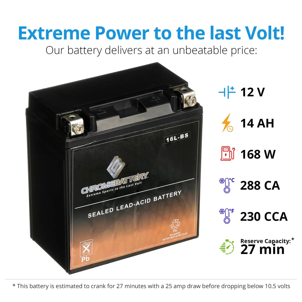 Battery 1999 Jet for Ski Xi CCA) Chrome Ss 12 Battery (16L-BS Jh750 750cc St Volt,14 Ah, Xir Kawasaki YTX16L-BS 230