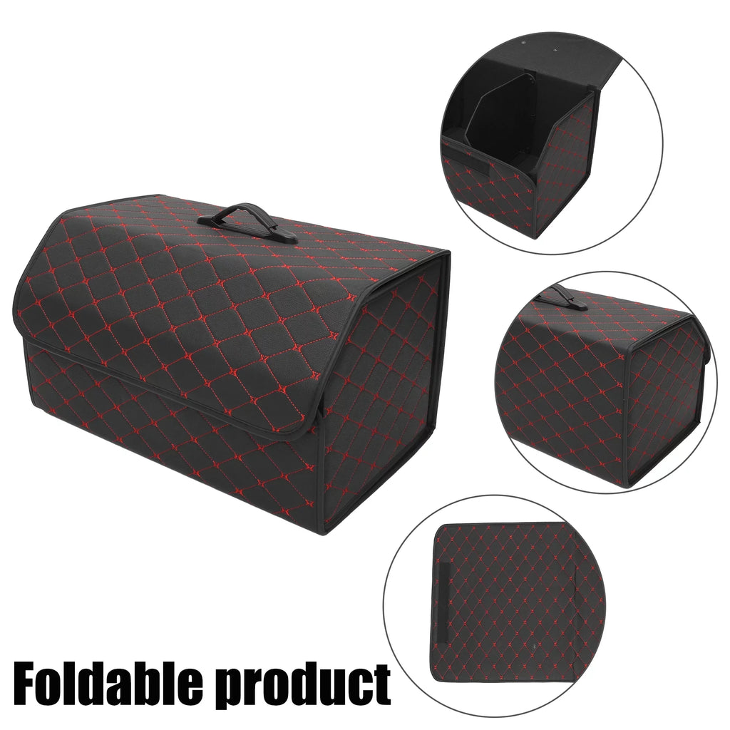 Stitches SUV Leather Car 54x31x29cm for Handle Storage Red Trunk Bag Organiser PU Foldable Boot Truck Bag with Black
