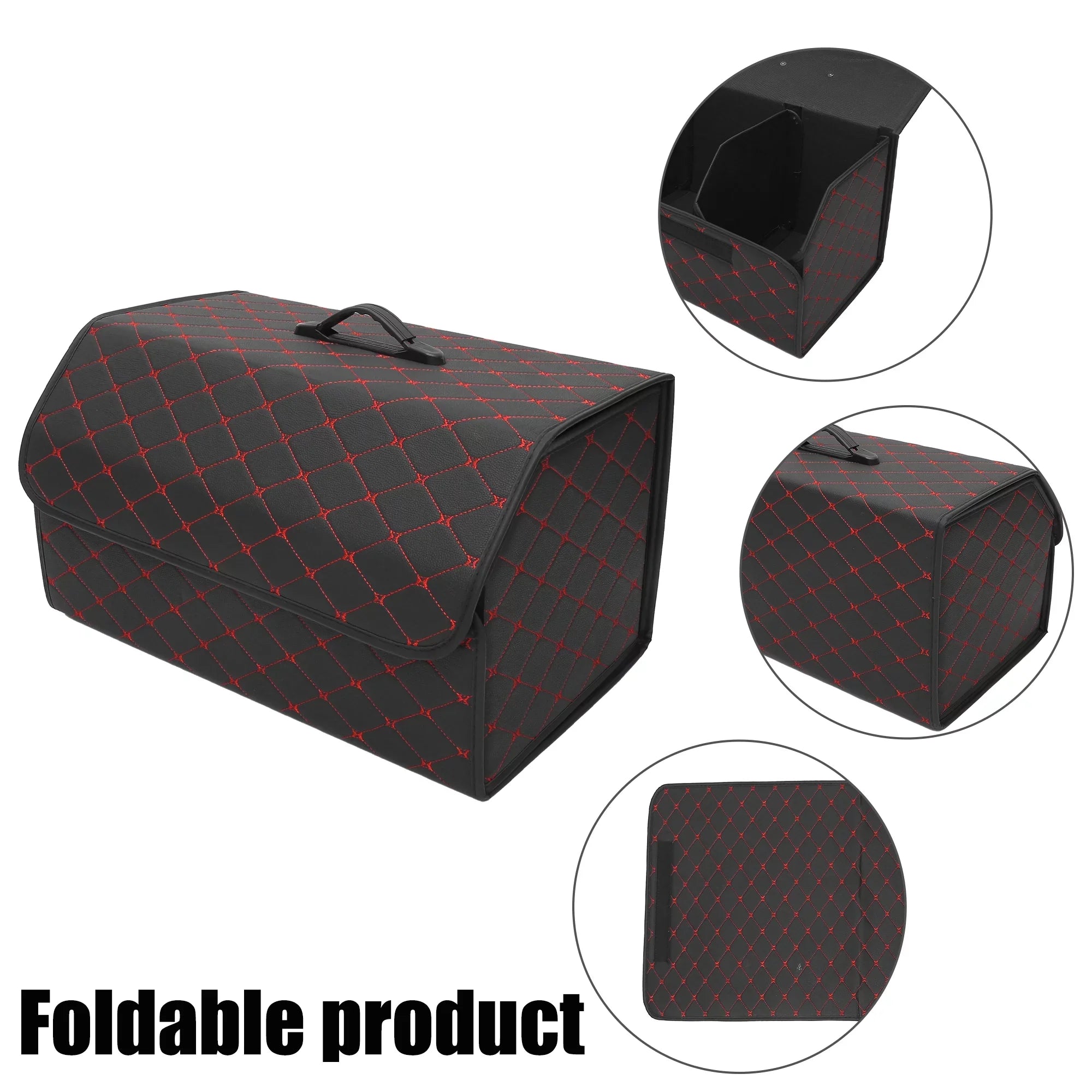 Stitches SUV Leather Car 54x31x29cm for Handle Storage Red Trunk Bag Organiser PU Foldable Boot Truck Bag with Black