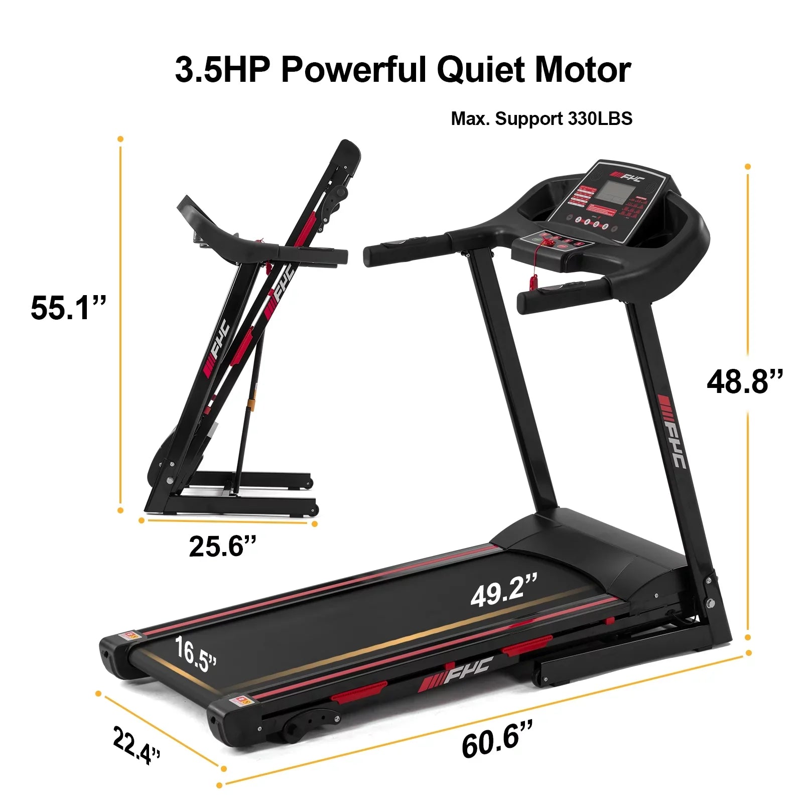 Home with Incline/, Max FYC Easily Gym Home Assembly, Workout 330 LBS Speed for Exercise Foldable Machine Capacity Electric - Treadmill 3.5HP Folding 16KM/H Running Weight Anself Treadmill