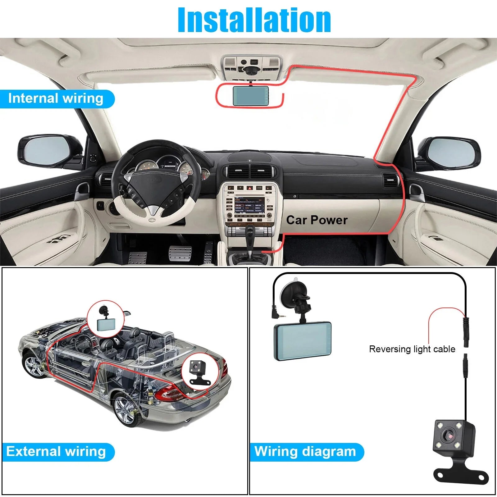 Rear DVR Car HD Lens Recorder Camera Cam Front 1080P View 2 G-Sensor Video Dash