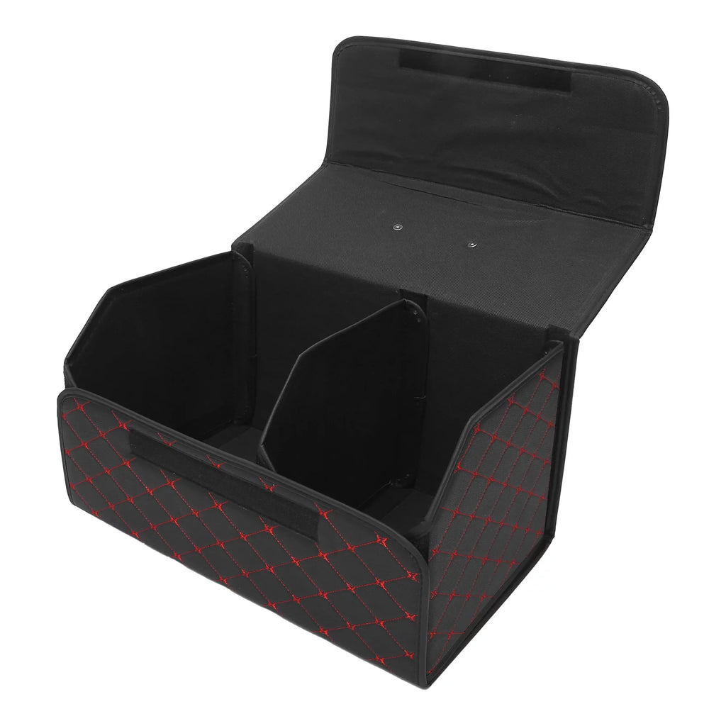 Stitches SUV Leather Car 54x31x29cm for Handle Storage Red Trunk Bag Organiser PU Foldable Boot Truck Bag with Black