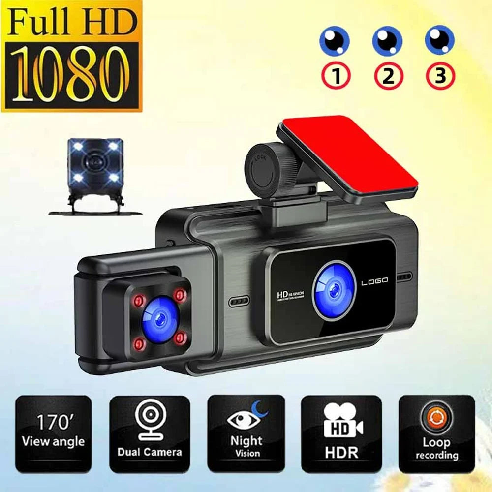 Dashcam, with Vision, Camera Dash G-Sensor, Dash Card, Channel 170° Front 3 and Night Inches Rear Wide Cam Inside, for Angle Super 1080p 3 Detection 128GB Cars Motion