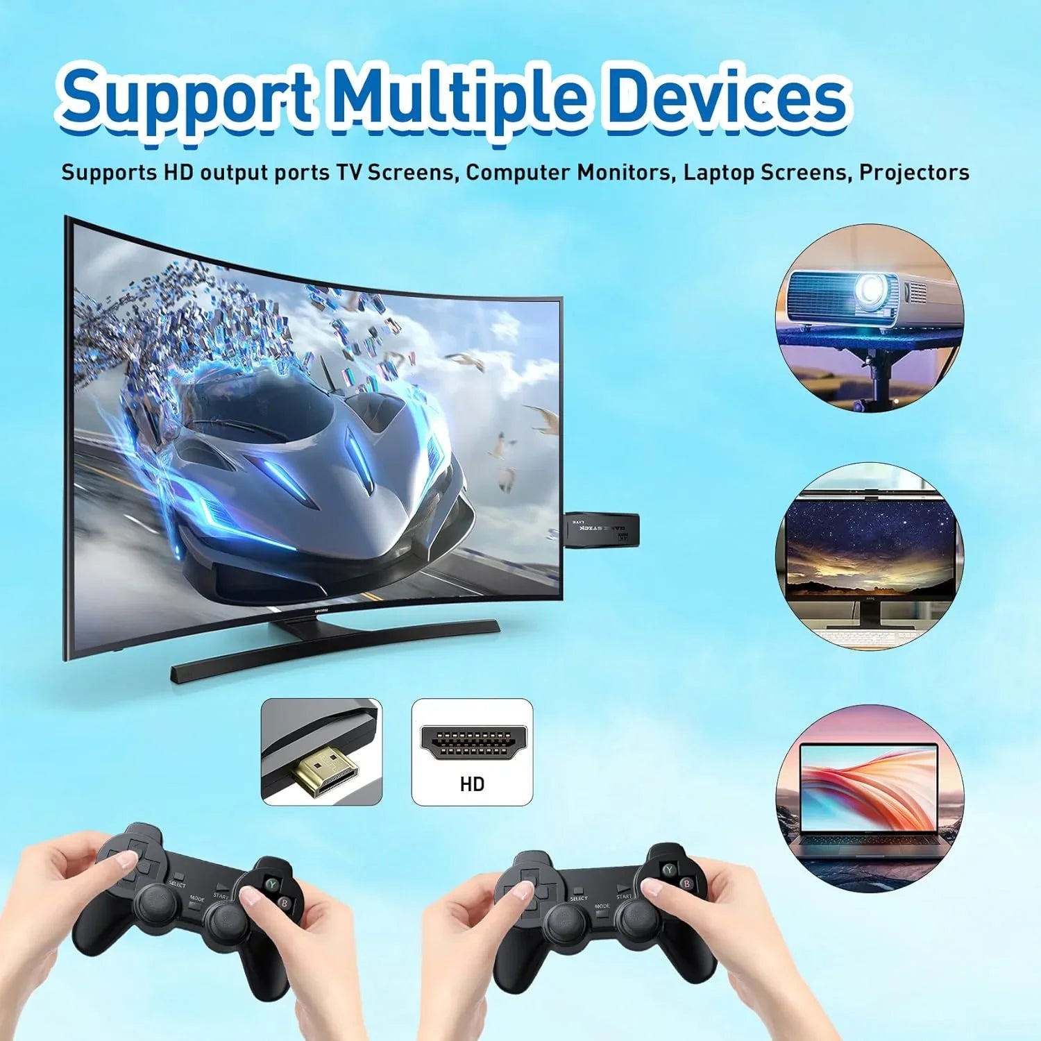 TV,Nostalgia for Emulators,Plug Stick - 4K Port,2 Video Wireless 12000+ Retro Console Preloaded Classic Stick Games Play Emulator Games,9 Game Retro Gamepads(64G) Support and HDMI