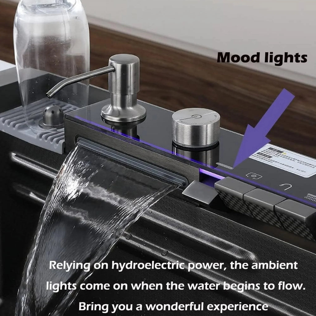 Sink SinkIntegrated with Household INCH Waterfall Pull-Out Flying Nano Rain Sink Set Black Tap 29.5