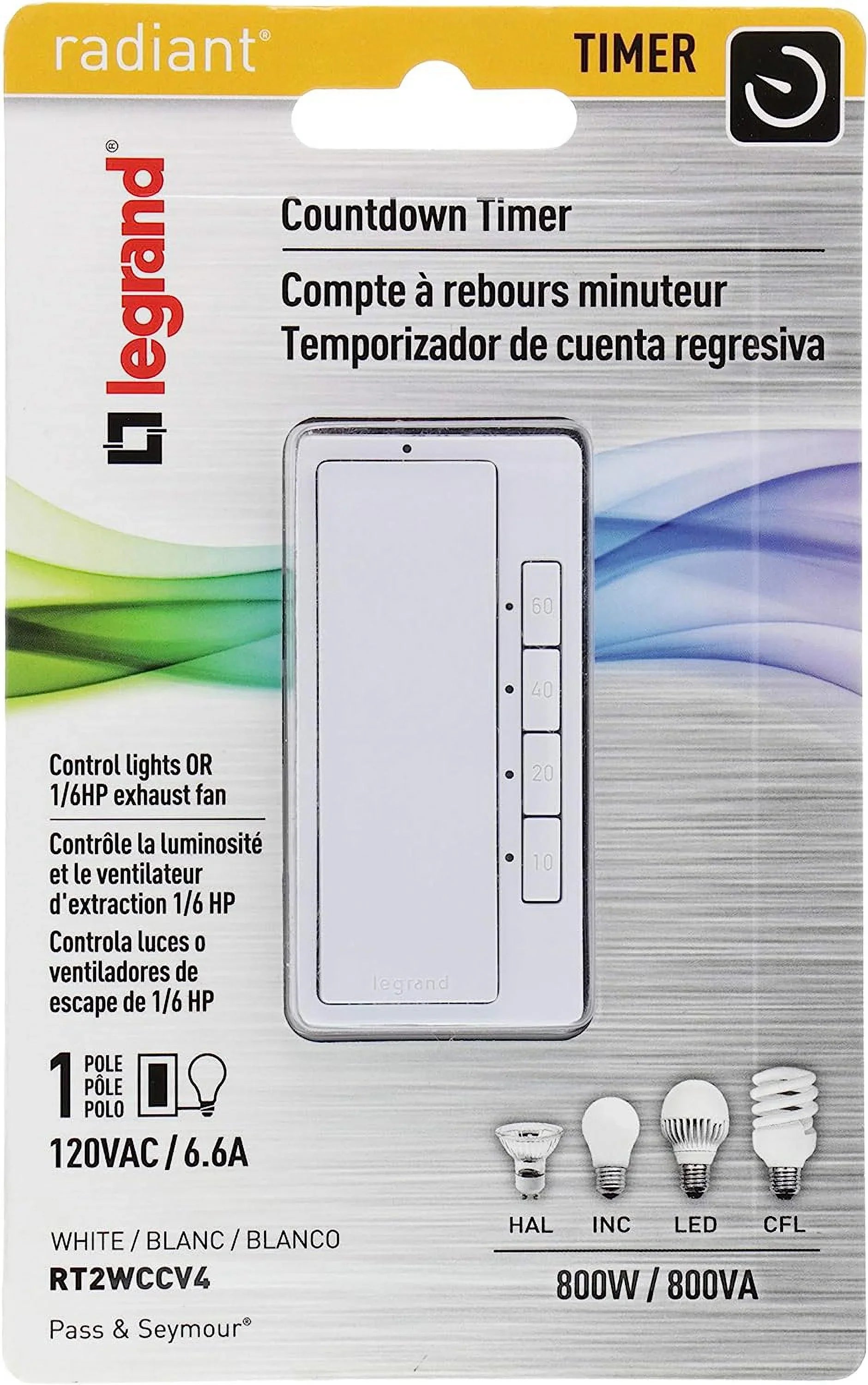 Pass 4 Pack Timer Legrand Seymour Switch 60MIN WHT &