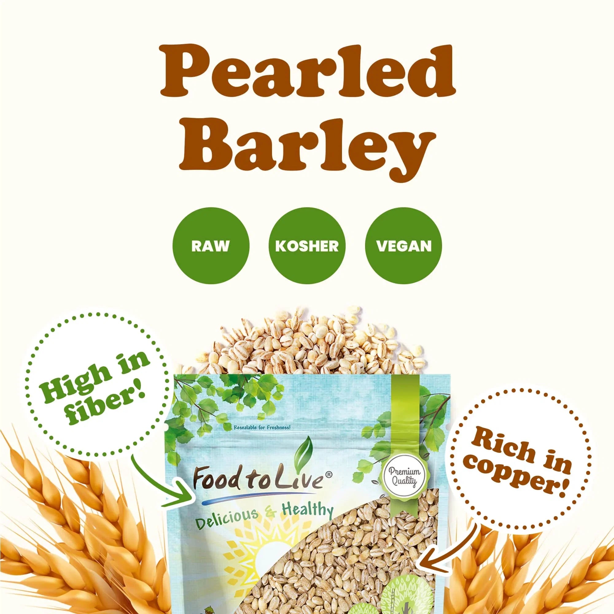 25 Pearled Barley, — Vegan, Raw by — Live Kosher, Food to Pounds