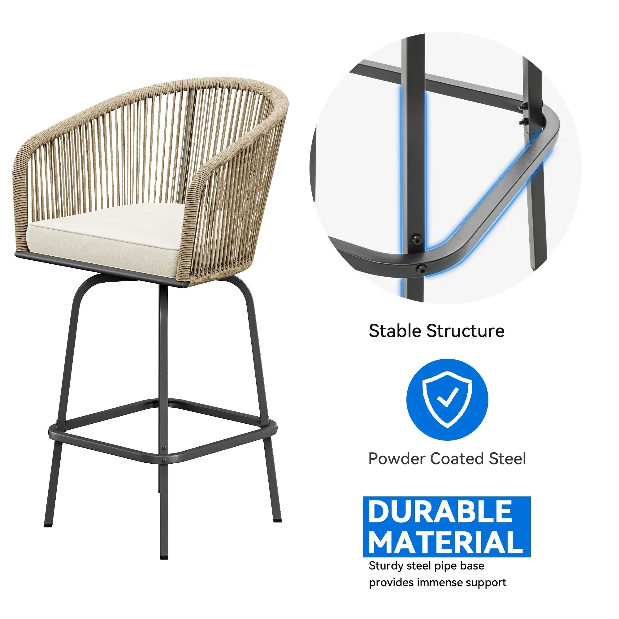 Color Stools, Bar Pool with Outdoor Bar Rotation (Light Patio Back Beige Backyard Swivel with Scheme) Dextrus for and of Cushions Garden 4 Chairs Yellow Set Woven Area, Comfortable 360-Degree