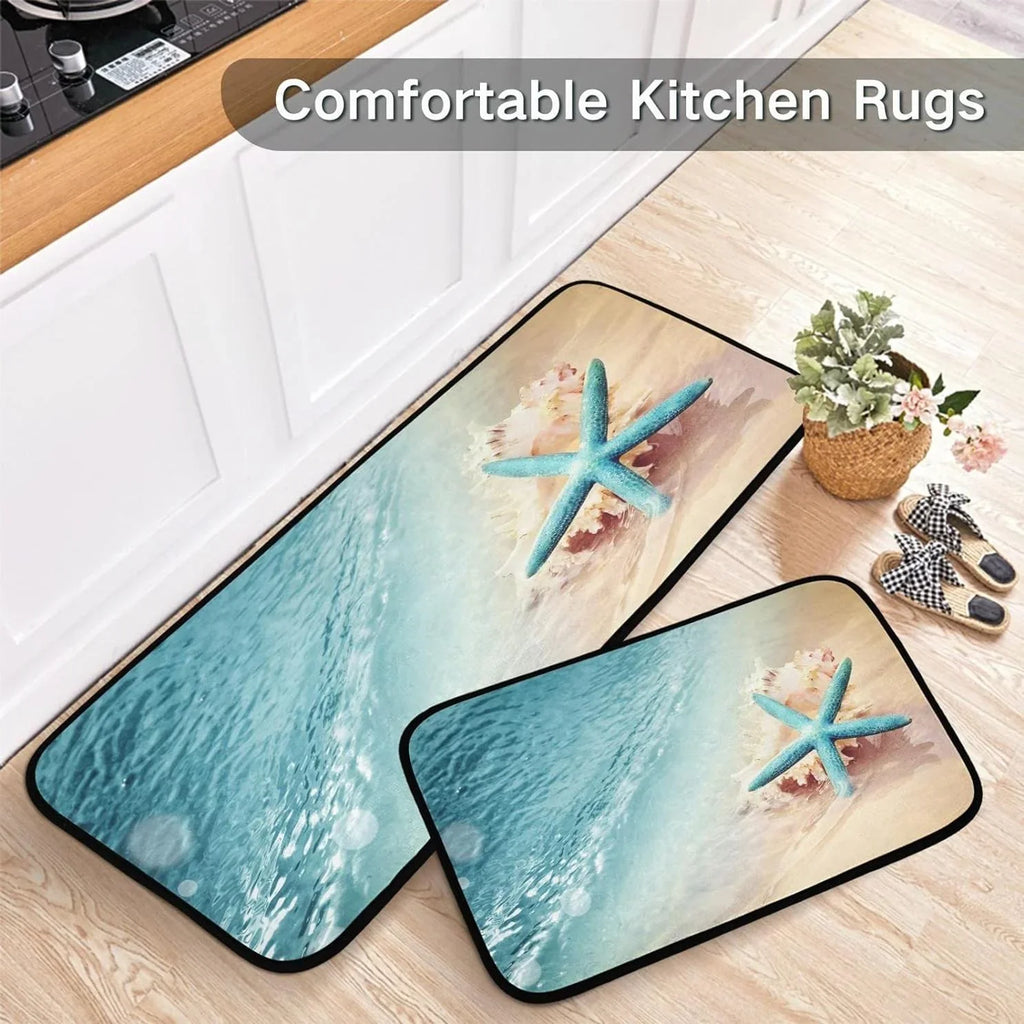 Perfect Bedroom and Kitchen Mats Washable Beach Room 19.7"x27.6" Living Carpet Sea Summer Bestwell Entryway, + for Runner Area Wave 19.7"x47.2" Conch Rug Floor Starfish Rugs,