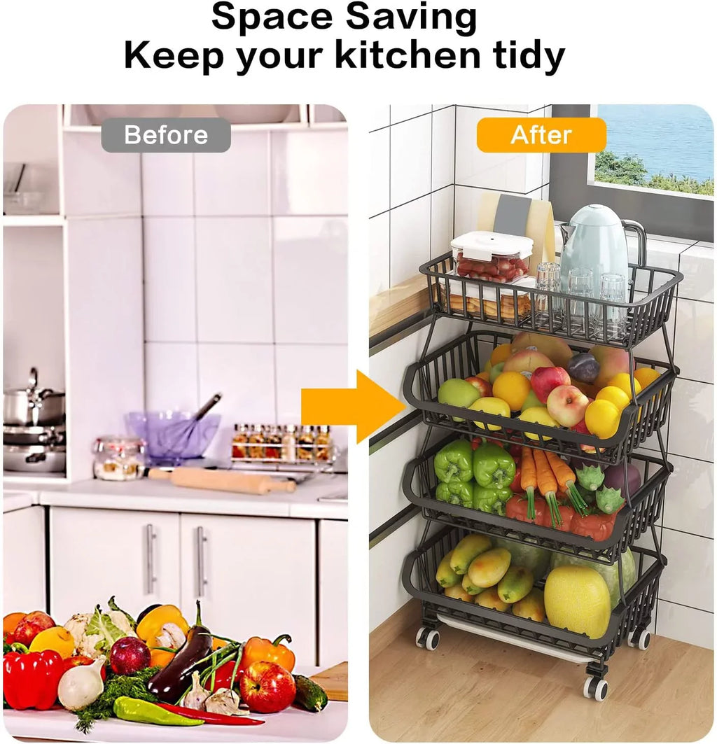 Stackable Storage Basket 4-Tier Vegetable Fruit Pantry,Bathroom, for Garage LEZZYRUCK Black Car Basket
