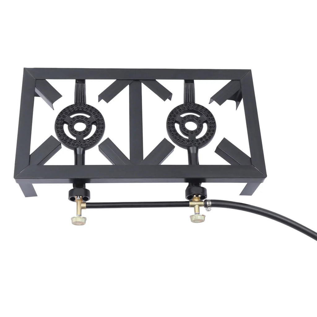 BBQ Stove Propane Hiking Cooker Camping W/ Outdoor 2 Gas Portable Burners Hose 8KW/27295BTU