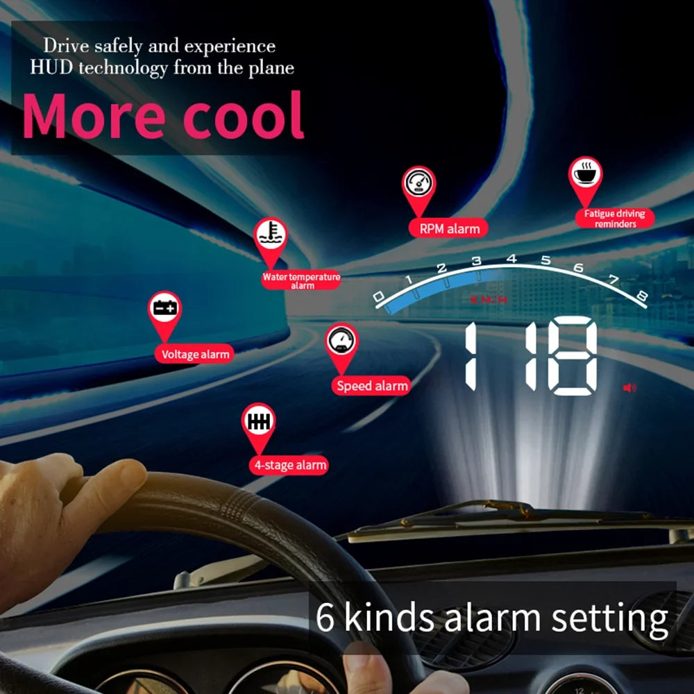 II Display Truck Head Tachometer Display Projector Up Speedometer Car HUD RV M6S Temperature/Voltage Carevas ODB Auto Speed/Water SUV 3.5" Universal LED