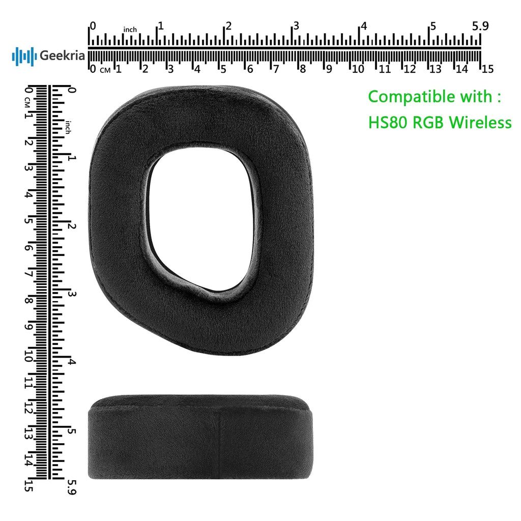 Headphones Headset (Black) Earpads, Corsair Cushions, Replacement Repair Cover Pads Cups Ear HS80 RGB Ear Ear Geekria Velour Parts for Comfort