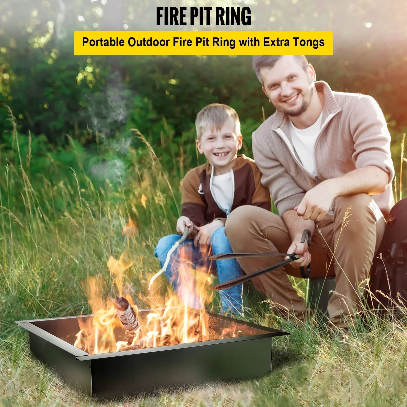 with with Fire DIY Ring, Patio, Bonfire Insert Simple Backyard Insert, Installation Liner Ring, Pit Pit 36" Outdoor, Fire Square Heavy Duty Steel for BENTISM Tongs Fire