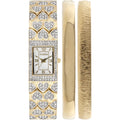 Crystal Adult MOP Set Elgin White Gold-Tone Bangle Double (EG8012ST) Round Watch Female