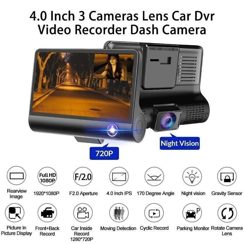 and Lens Detection Front/Rear/Built-In Dual Camera Driving Cam 4" Motion Dash DVR HD G-Sensor, 1080P Car Monitoring TASHHAR Video Parking Recorder