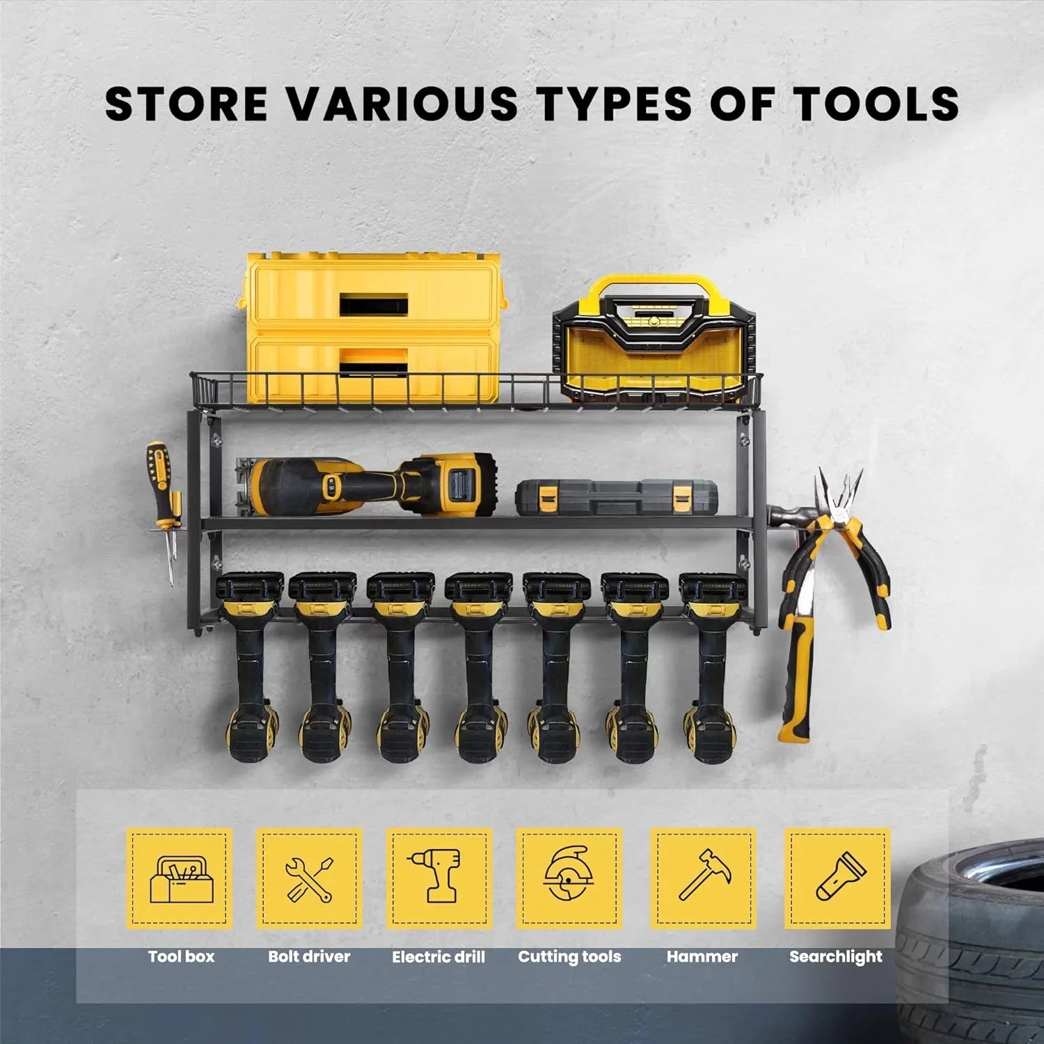 3 Holders with Drill Power 7 Organizer, Rack Layers Wall Storage SPECSTAR Mount Tool
