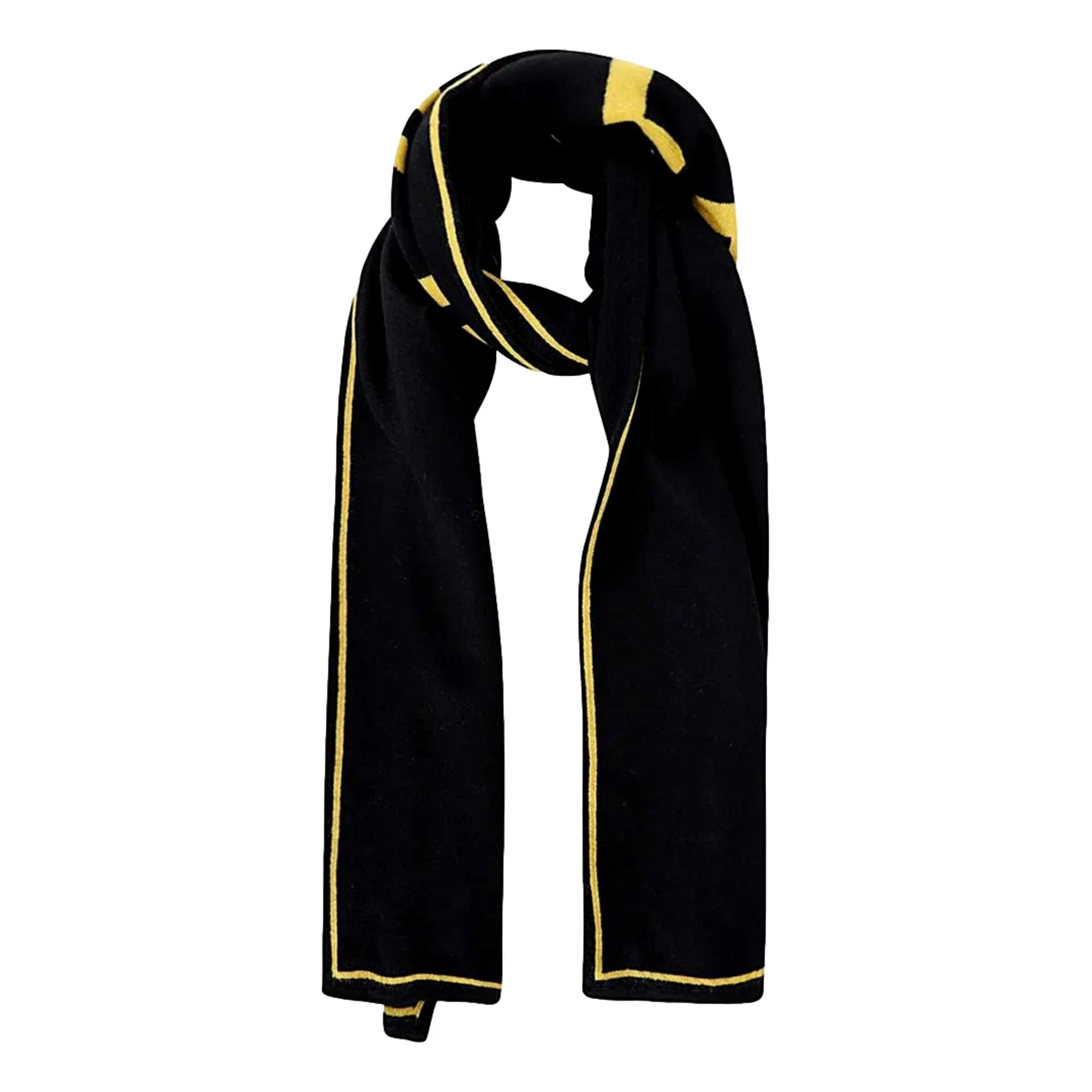 Scarf Knitted FXS124 Fendi Yellow Roma Logo & Black Cashmere Wool