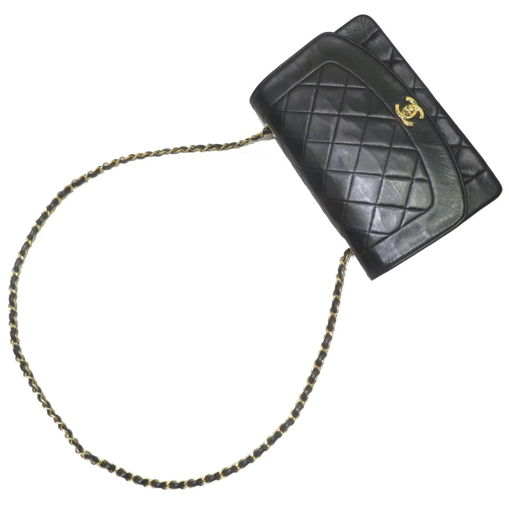 Diana Matelasse Women's Pre-Owned Men's Chain (Fair) Lambskin Shoulder CHANEL Bag Chanel Black