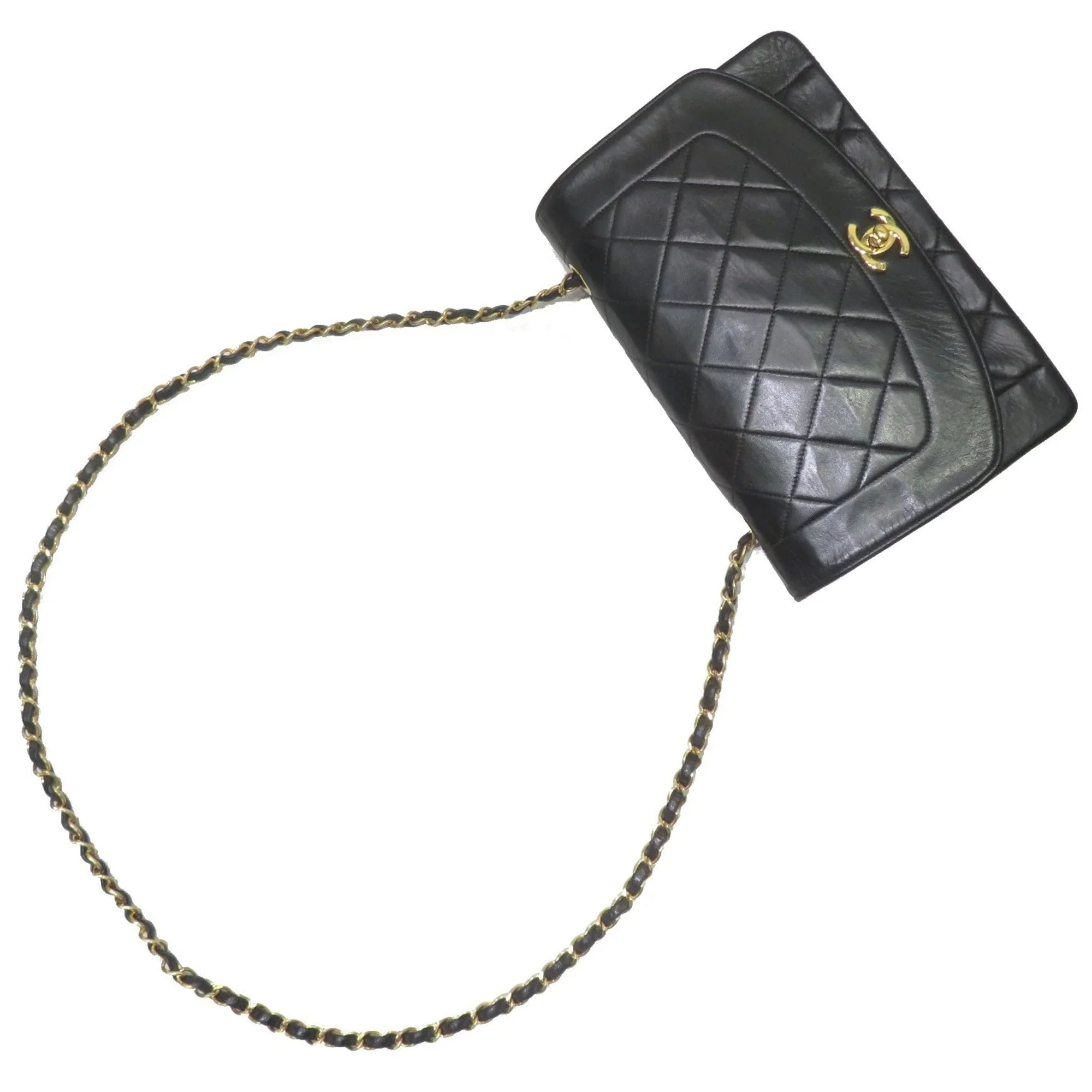 Diana Matelasse Women's Pre-Owned Men's Chain (Fair) Lambskin Shoulder CHANEL Bag Chanel Black