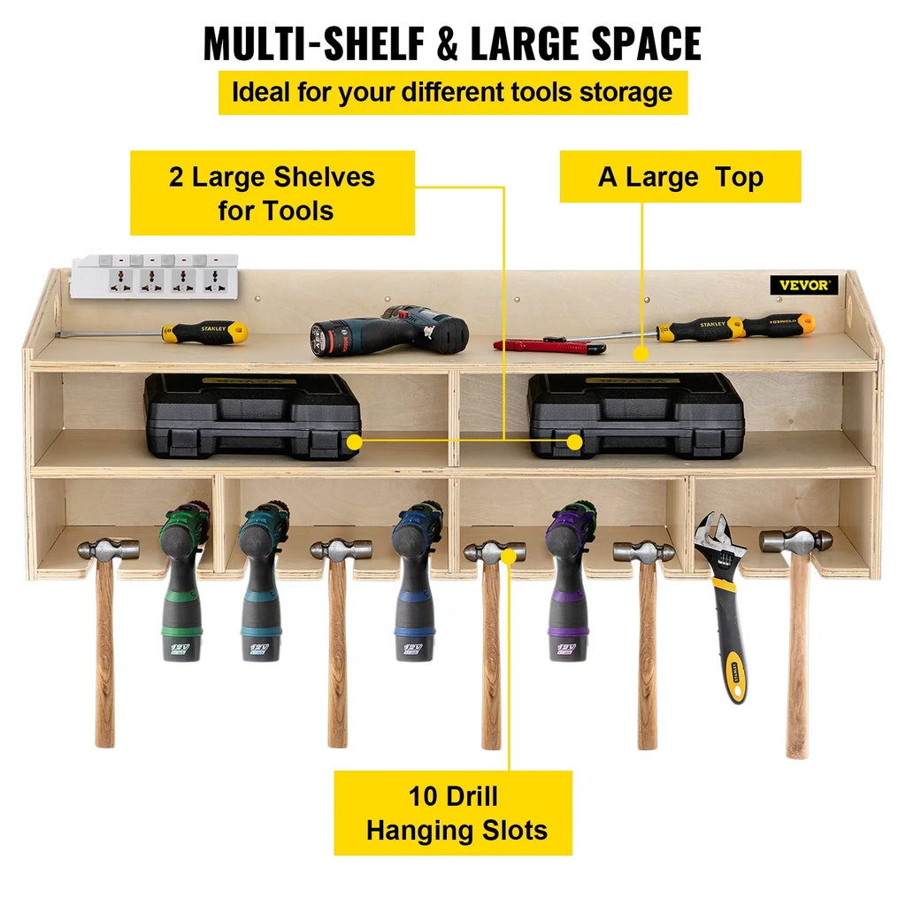 Wall 10 Mounted Wall Tool BENTISM Drill Organizer Holder Power Tool Slots 2-shelf