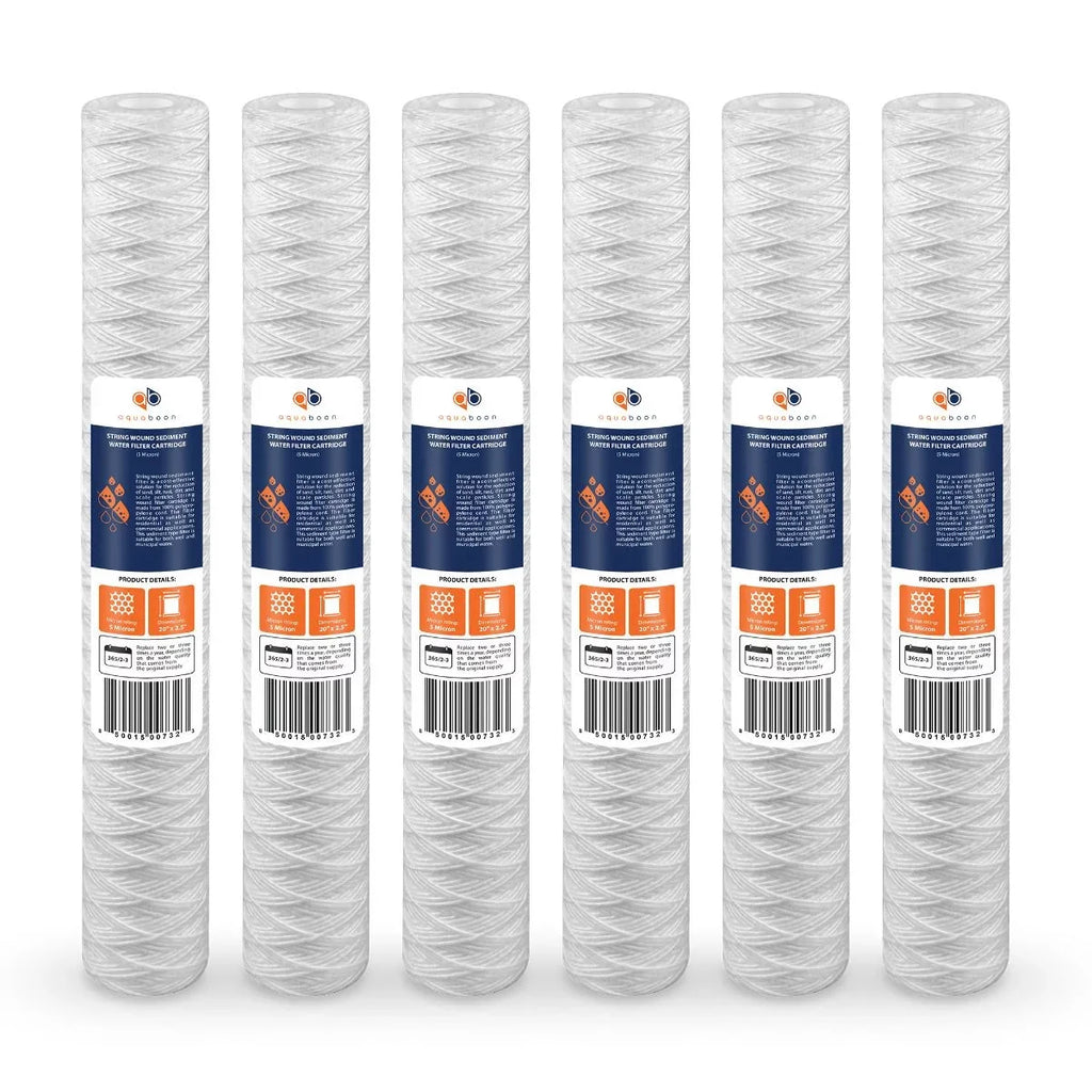 Cartridge 20 | 2.5" 5 inch PD-5-20, Water RO | Micron 6-Pack Unit 20" x AP110-2C, Universal Wound Any Replacement Filter for String Sediment 101-230, Compatible Aquaboon P5-20, CFS124-C20, with