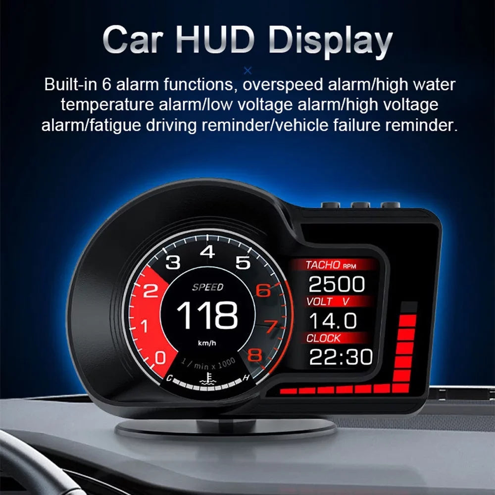 & Oil Speedometer, Display for Temperature Monitoring: Moobody Speed Car Water Head-Up RPM, Clock,
