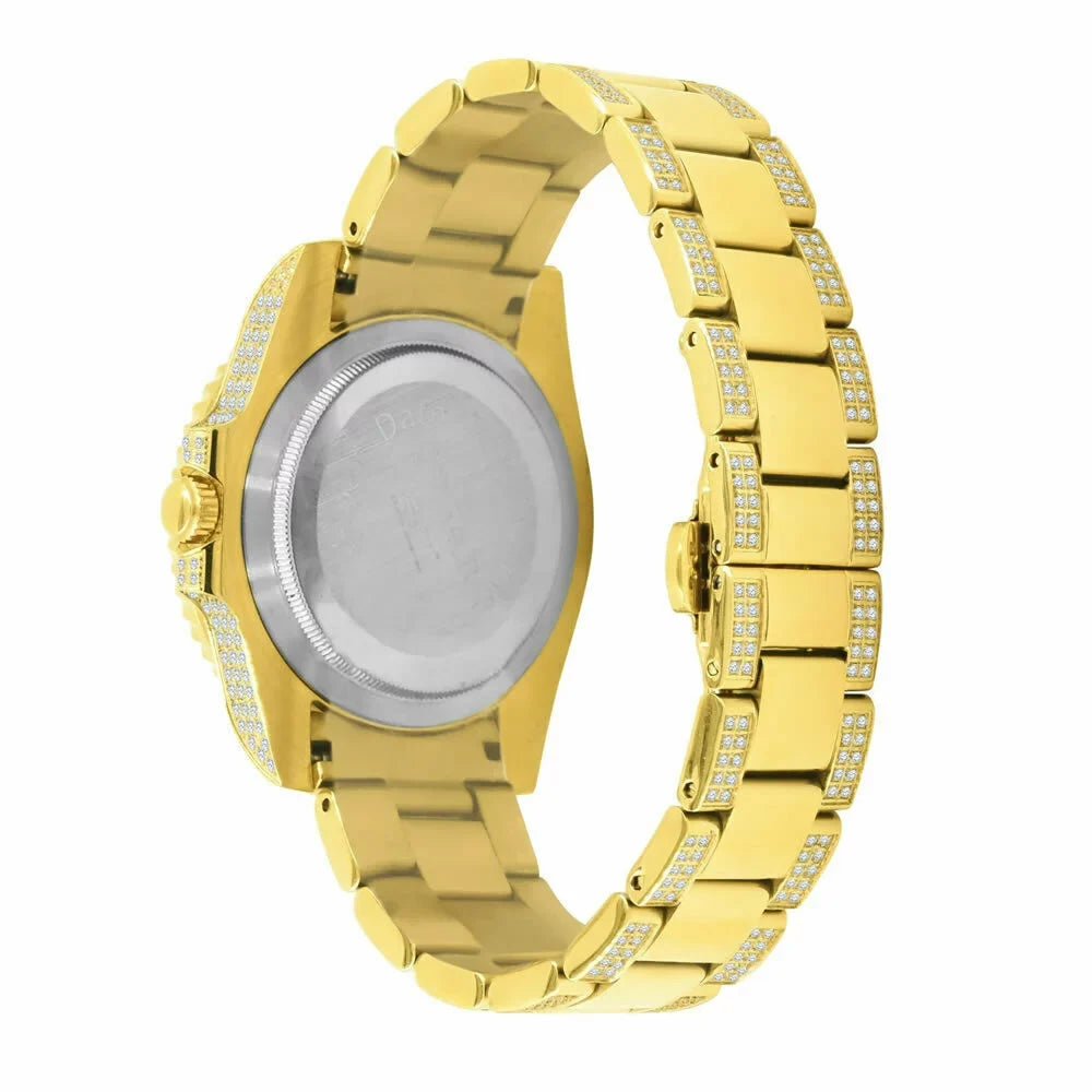 40mm Solid Yellow Presidential Gold Diamond Stainless Watch Steel 18k Simulated Mens