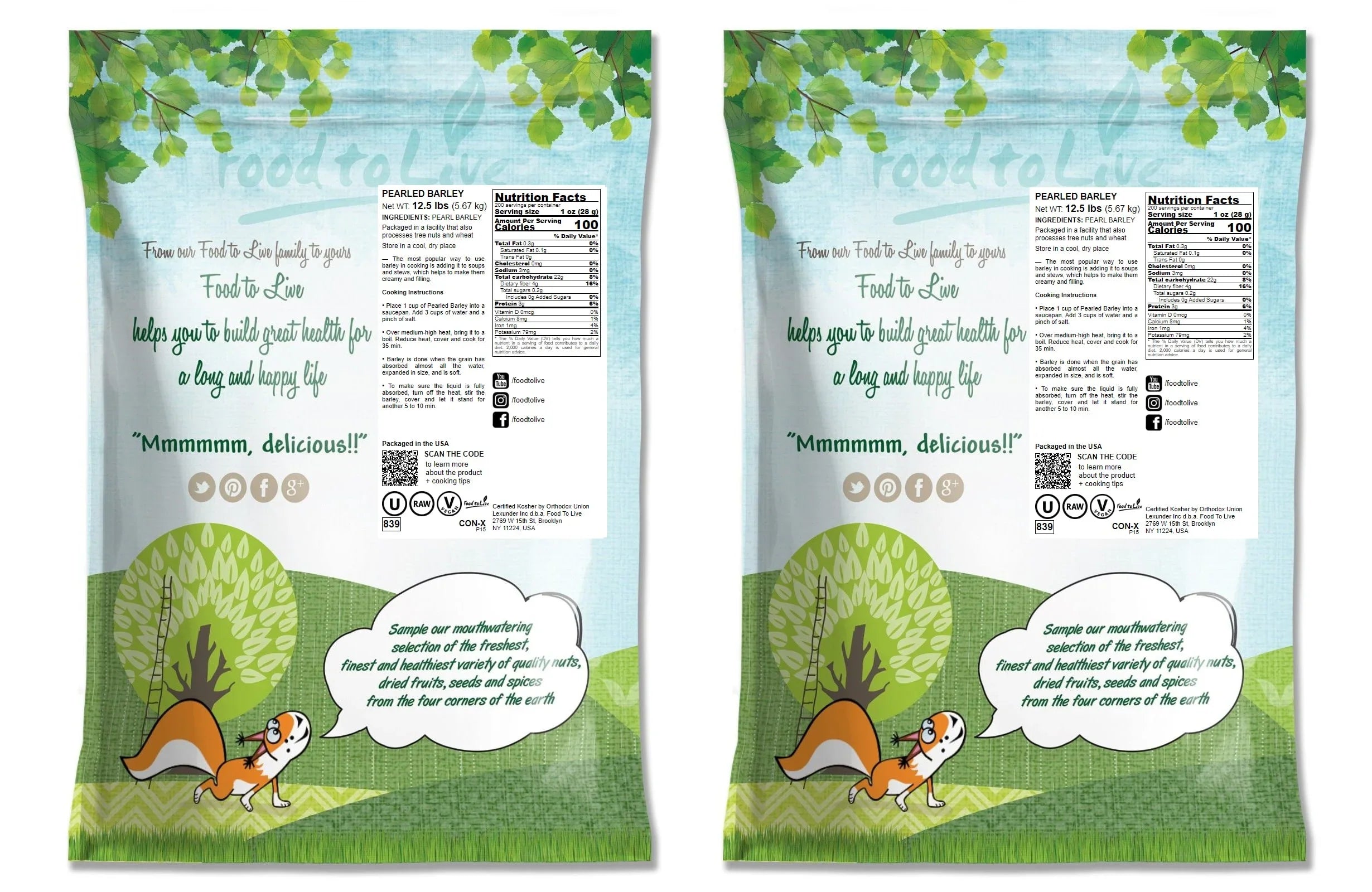 25 Pearled Barley, — Vegan, Raw by — Live Kosher, Food to Pounds