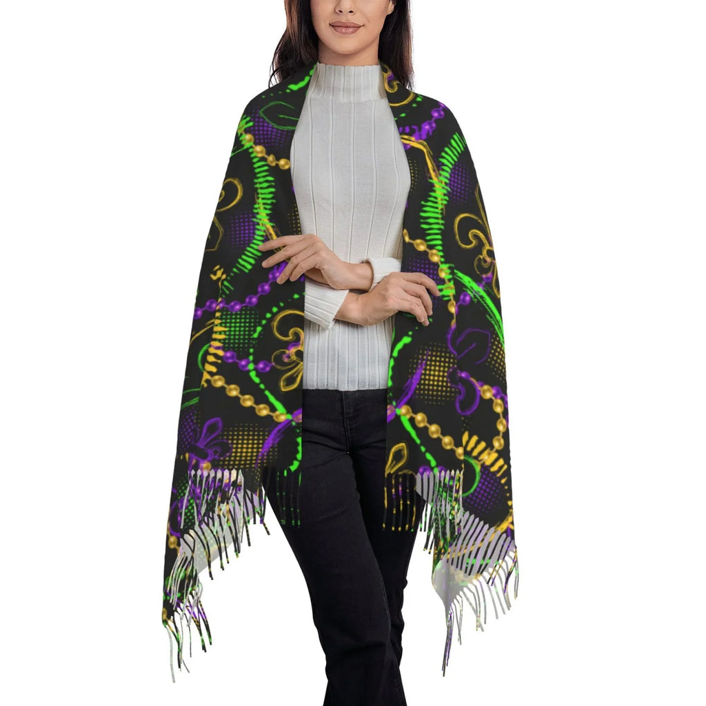 Warm Women Gifts- Wrap Soft Winter Gras Mardi Neon Shawl For Scarves Cashmere Scarf Feel Art Bingfone Print Elegant Large
