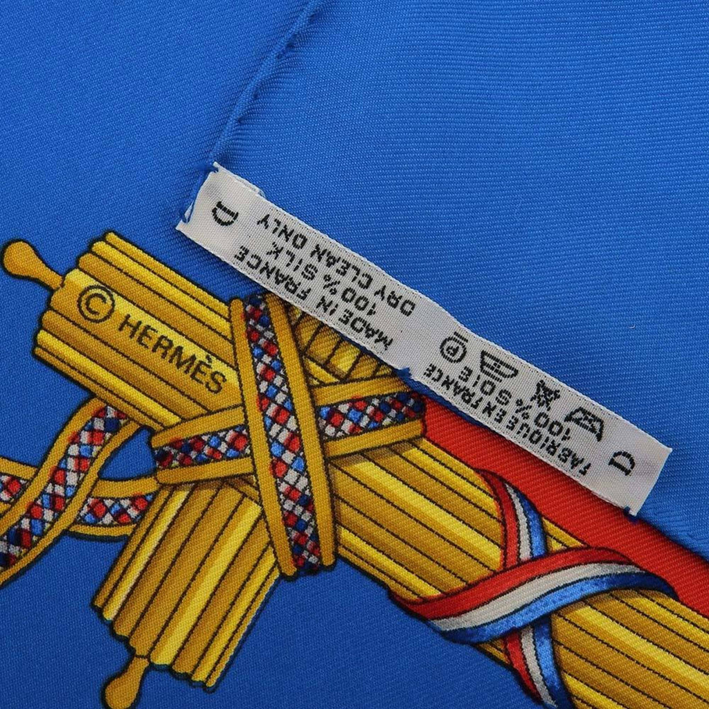 New) Pattern Red Silk Scarf Revolution 90 Commemorating Carre Blue Hermes (Like the Pre-Owned French