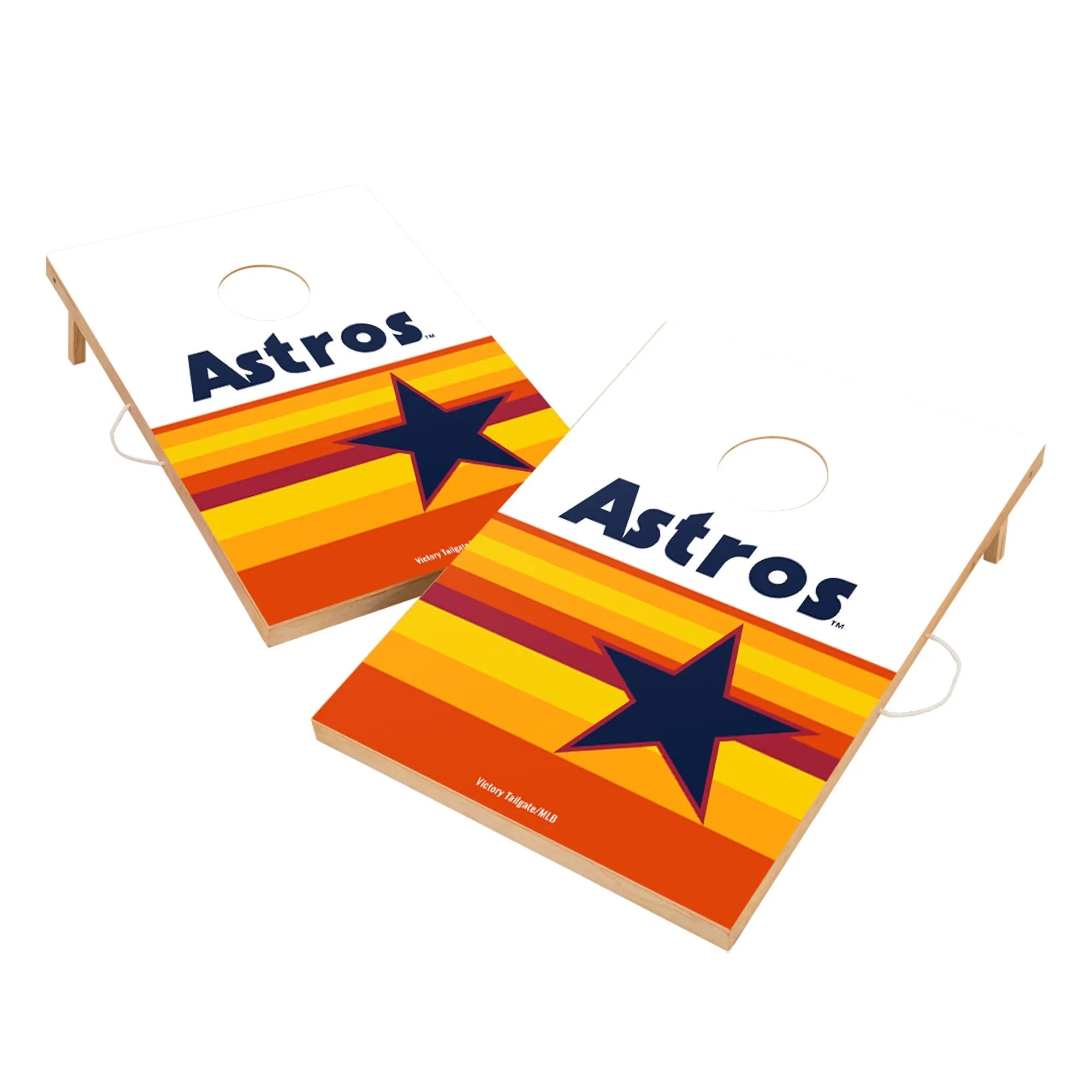 Cornhole Design Sunrise Solid Set Game 2' Wood 3' x Houston Astros Tequila