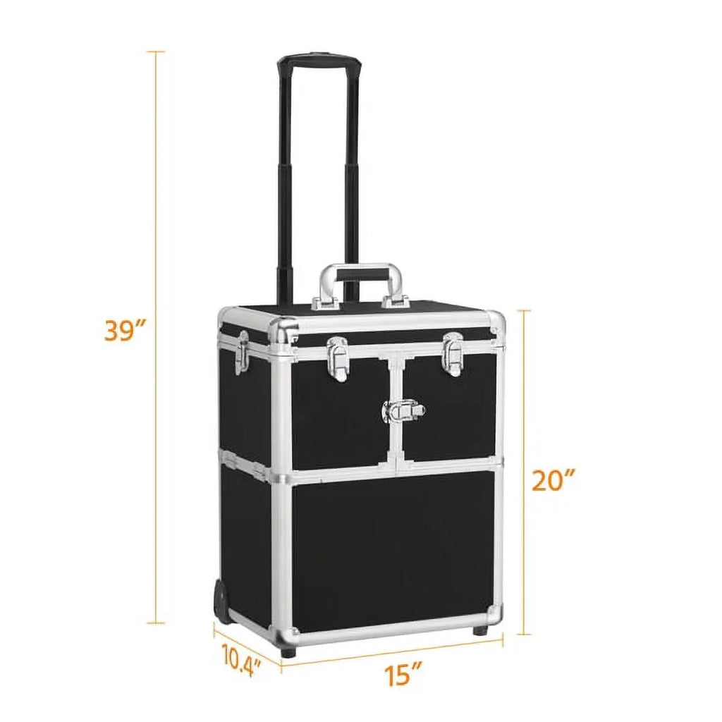 Trays, Wheels, Design Retractable Black Alden with Rolling Trolley Makeup Case Mirror, &