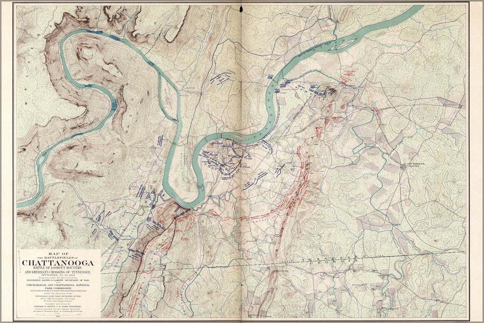 Chattanooga Mountain Map the battle Lookout fields 1901 Poster, Gallery of 24"x36" of