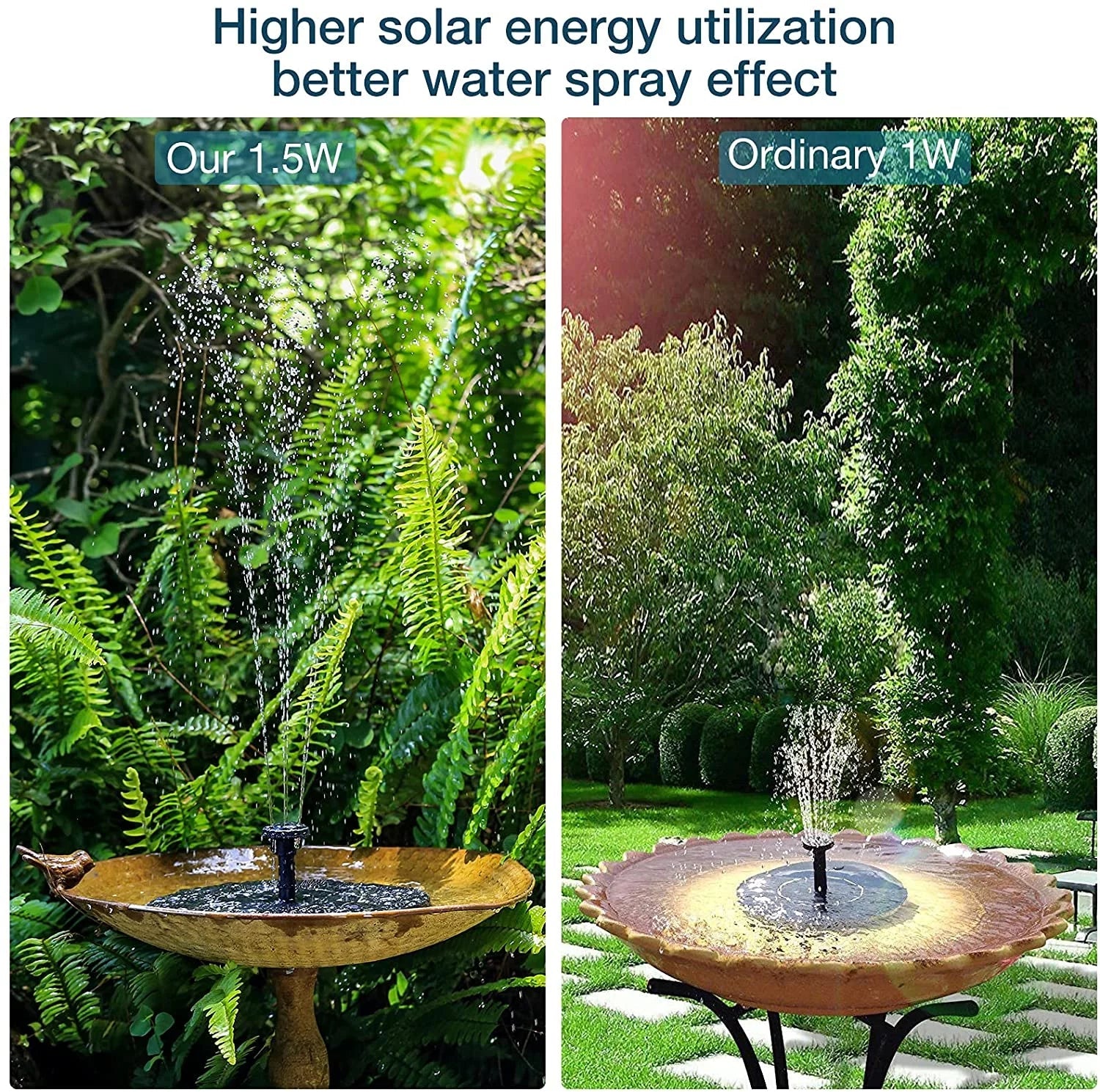 6 baths, fish 1.5W with nozzles upgraded independent outdoor Pump, solar gardens, Solar fountain, tanks, newly solar suitable bird fountains for bird pump water floating bath ponds, AISITIN Fountain