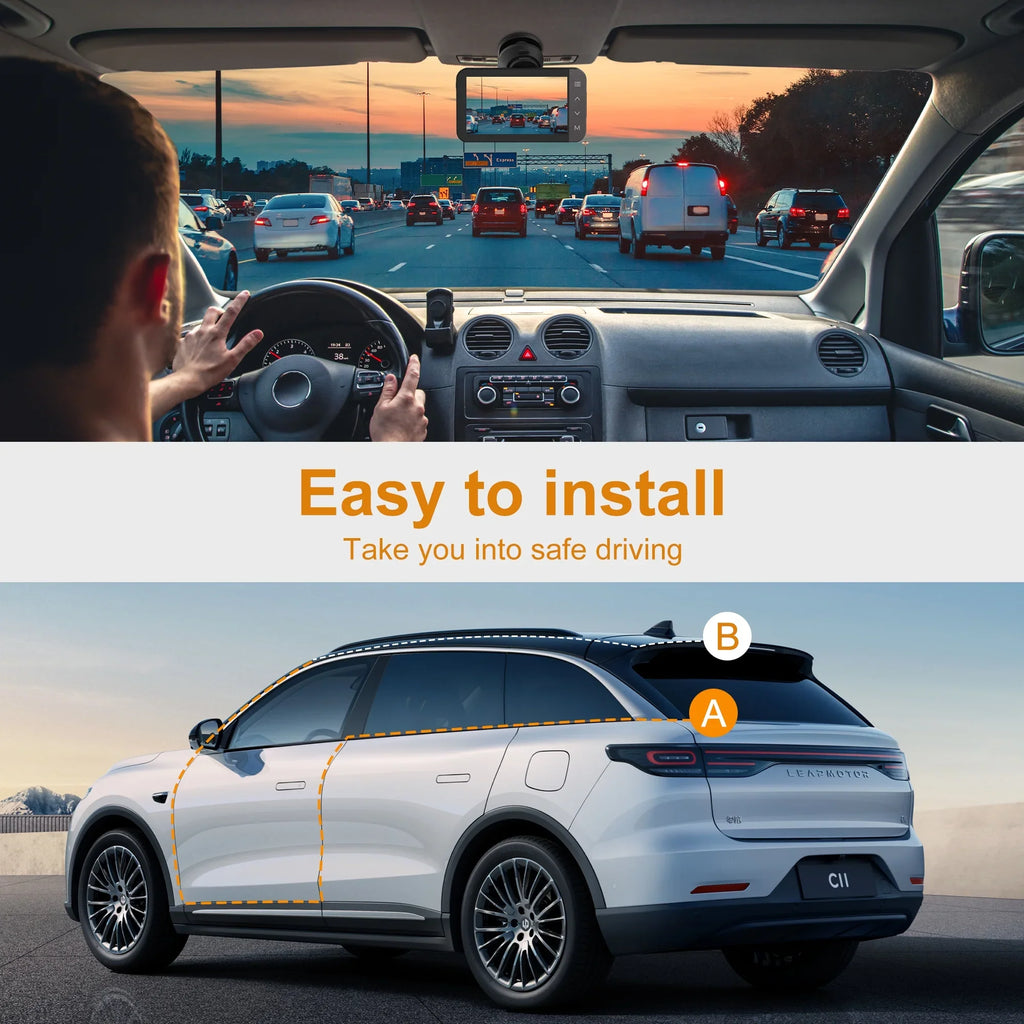 Touchscreen Car Parking with and HD Recording Dash Night with and 3'' Vision, For Full G-Sensor, Dashcam GPS, and 24H WiFi Front Mode IPS Rear and Loop GCZ 4K Cam
