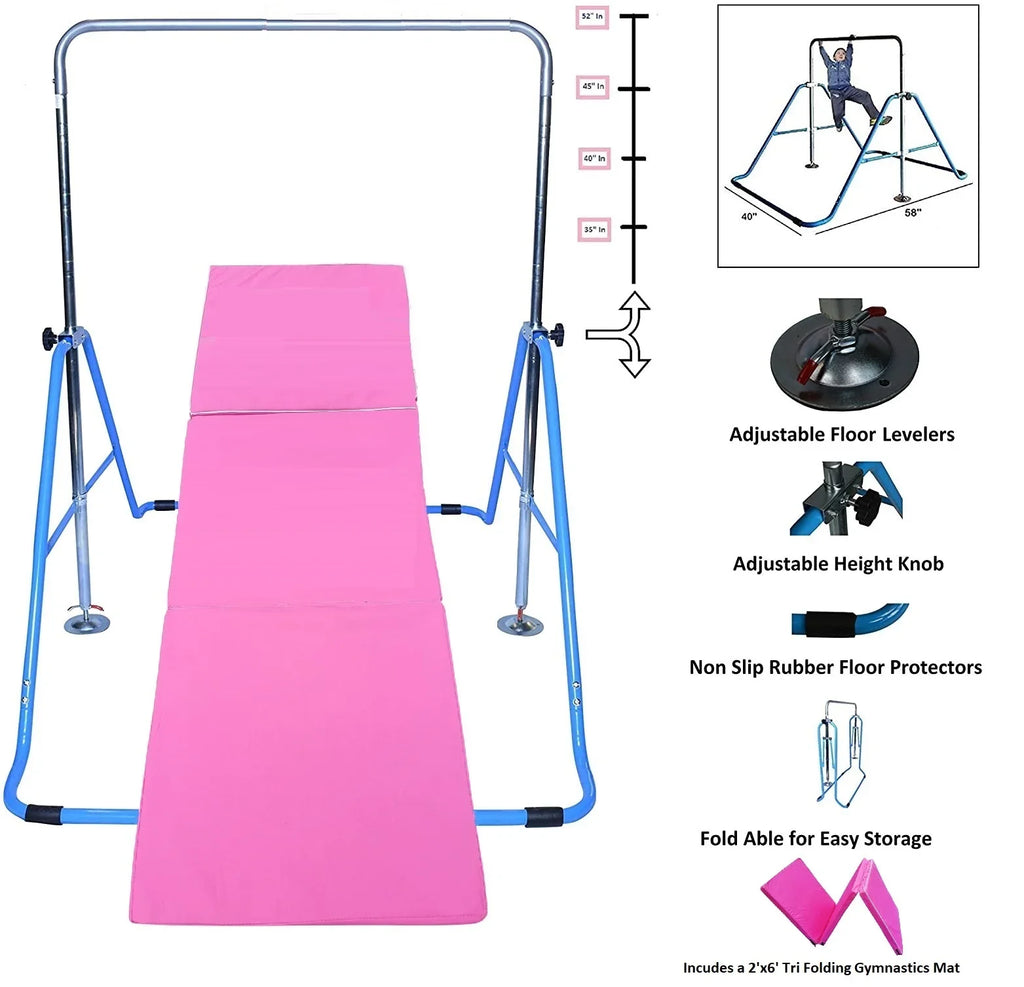 Gymnastics Kids Bar Climbing Training Gymnastic with Mat Height Fitness Blue Horizontal Monkey Kip Kip Expandable Bar Bars Tower Adjustable Folding for Bar