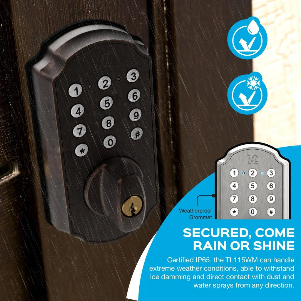 Smart Keypad for App Electronic Brushed Door Mobile with TL115 Nickel Entry Keyless Lock Deadbolt Door TurboLock Home Front