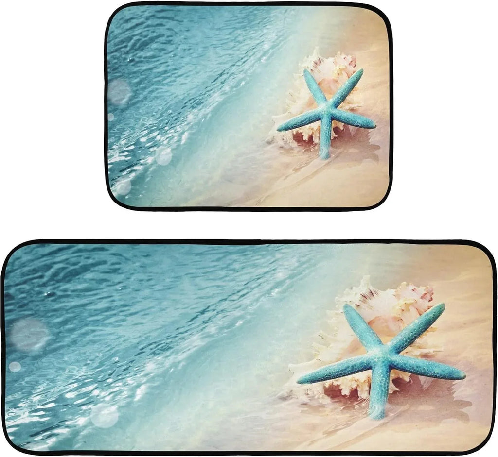 Perfect Bedroom and Kitchen Mats Washable Beach Room 19.7"x27.6" Living Carpet Sea Summer Bestwell Entryway, + for Runner Area Wave 19.7"x47.2" Conch Rug Floor Starfish Rugs,