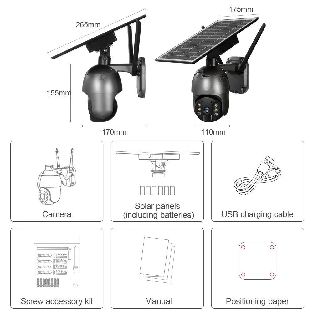 Solar Outdoor IP66 Wireless 1080P PTZ PIR Detection, Surveillance Camera Audio, 2-Way Detection AI HD Waterproof, Security WIFI Camera, DFITO Human CCTV Camera Security Motion