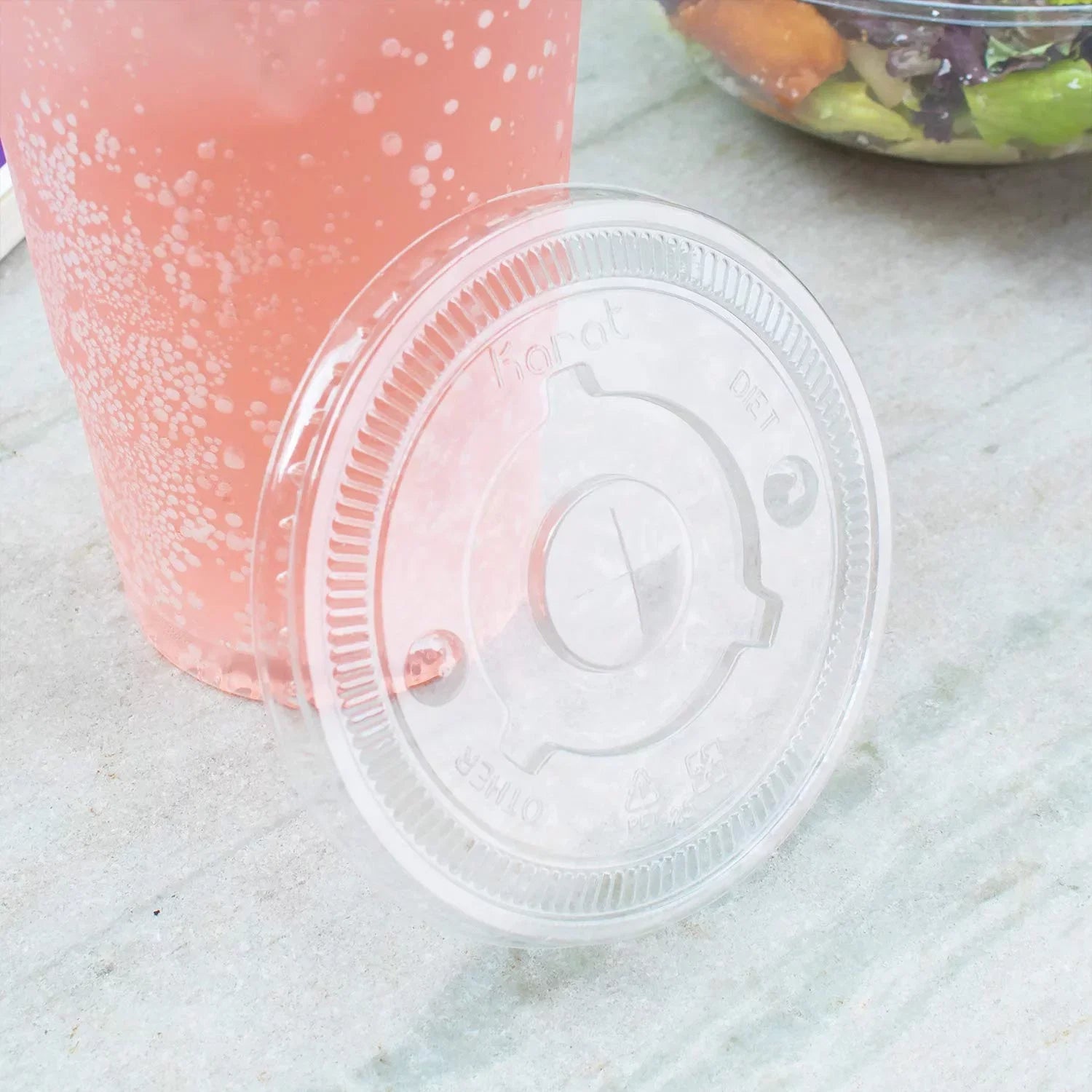Straw 600 Cold & Paper w/ C-KCL1045 Flat Cups, Lids Poly Count Karat 104.5mm for oz 32 Slot PET