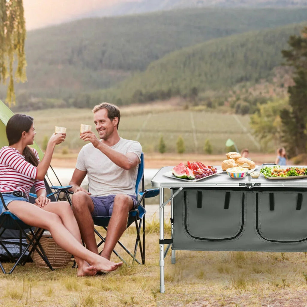 Grey Camping and with Height Adjustable Folding Organizer Aluminum Table Frame Storage