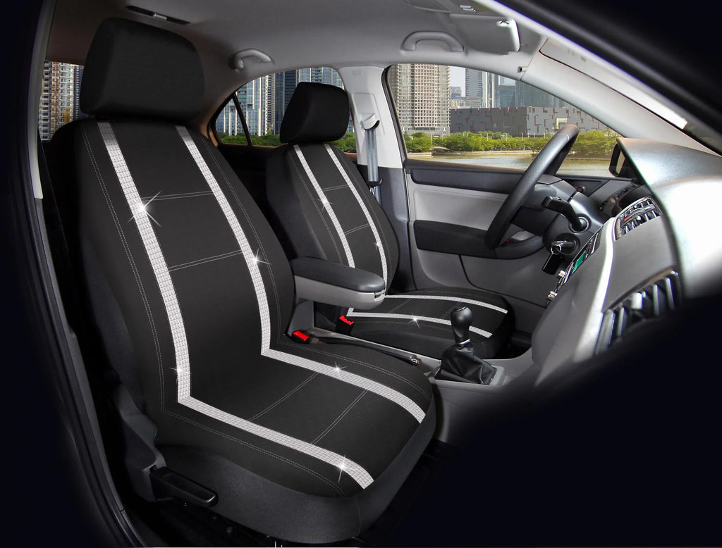 Auto Black, 2102SC035 Car - Fit 2 Piece Seat Leather Premium Cover Drive Universal Checker Diamond