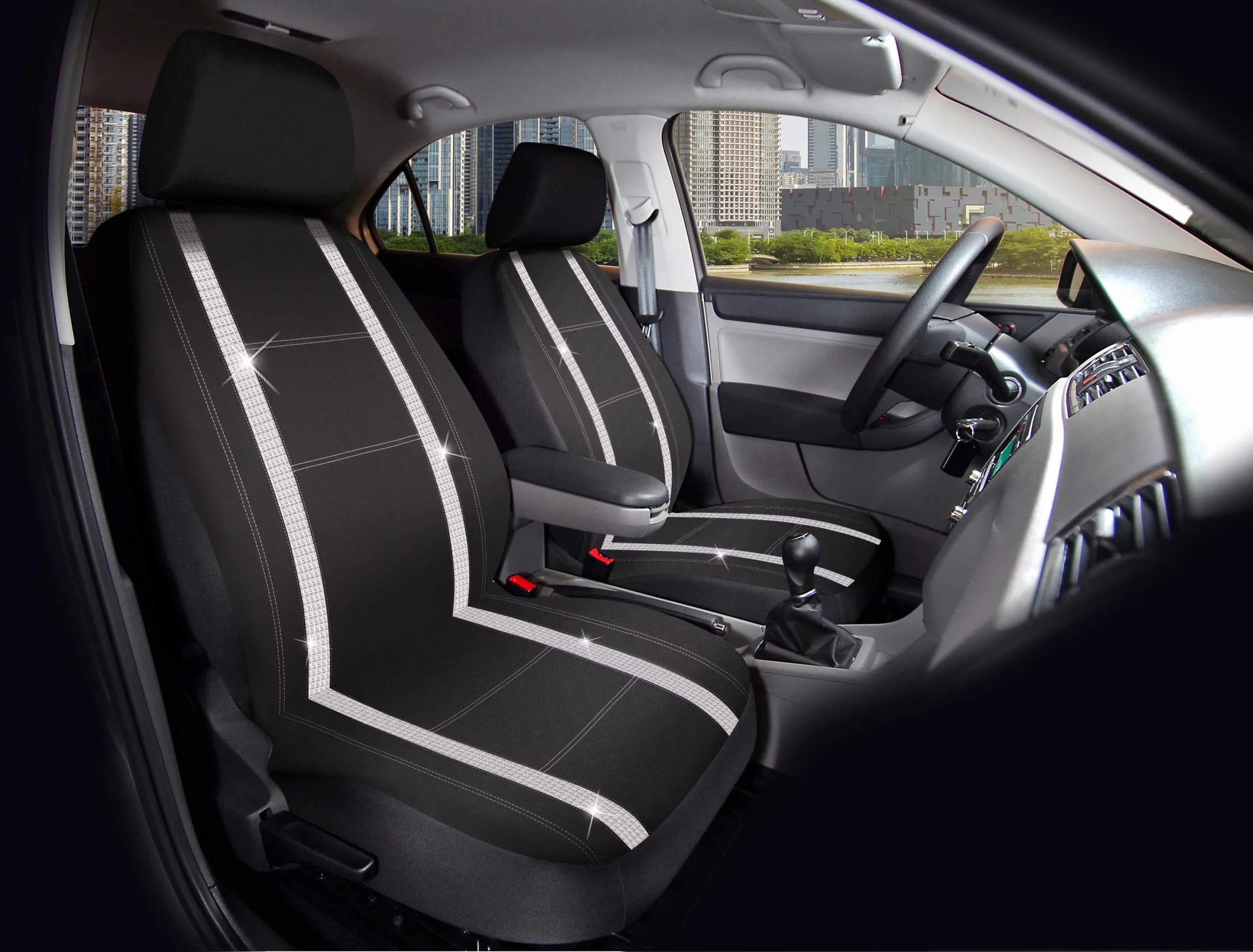 Auto Black, 2102SC035 Car - Fit 2 Piece Seat Leather Premium Cover Drive Universal Checker Diamond