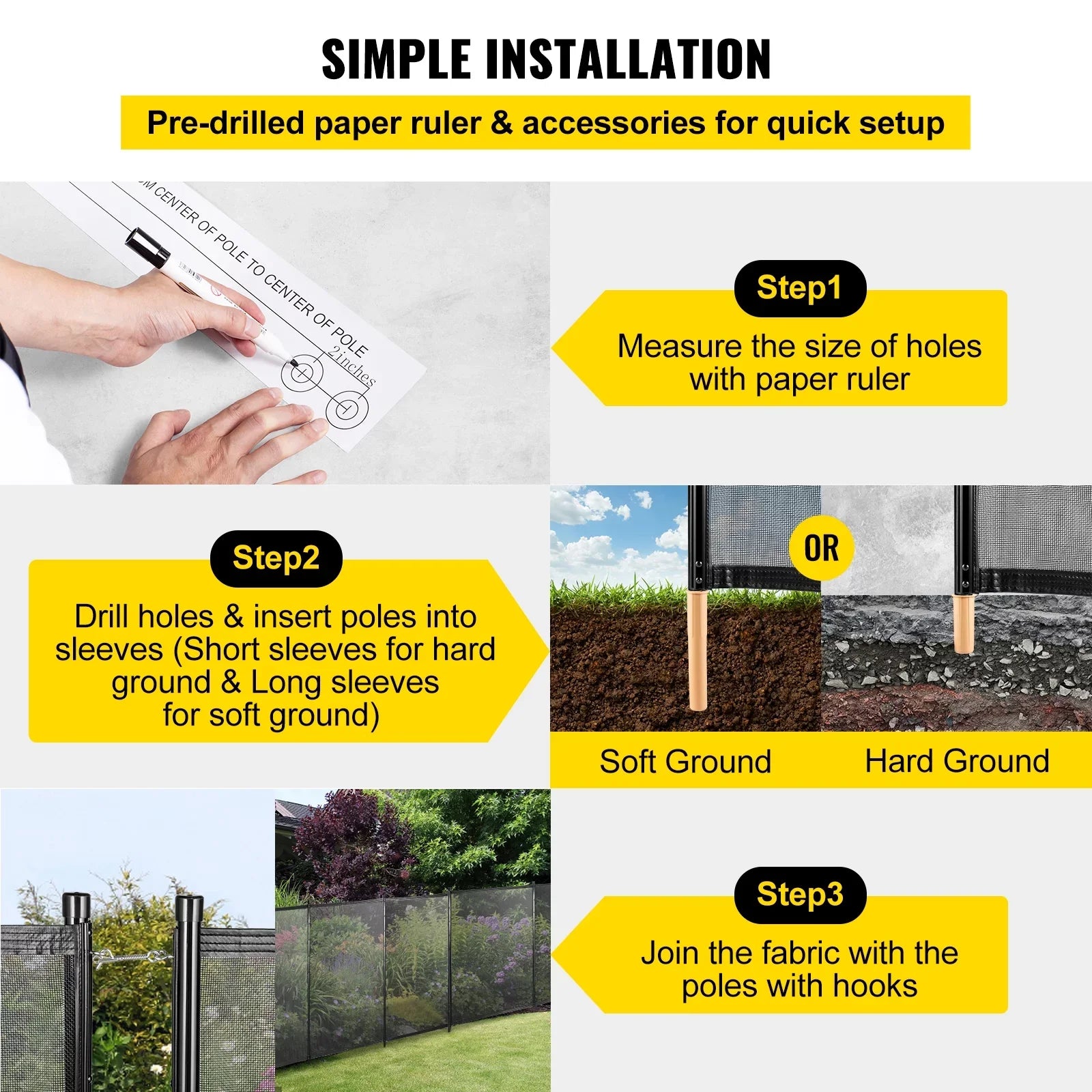 Pool Pool Swimming Removable for Fences 12 1000D Security Pool Pool Tubes, 4 Poles Fence for Fencing Fabric SKYSHALO x ft PVC Pools and Aluminum Privacy and Breathable Fence, Mesh, Foot Inground with