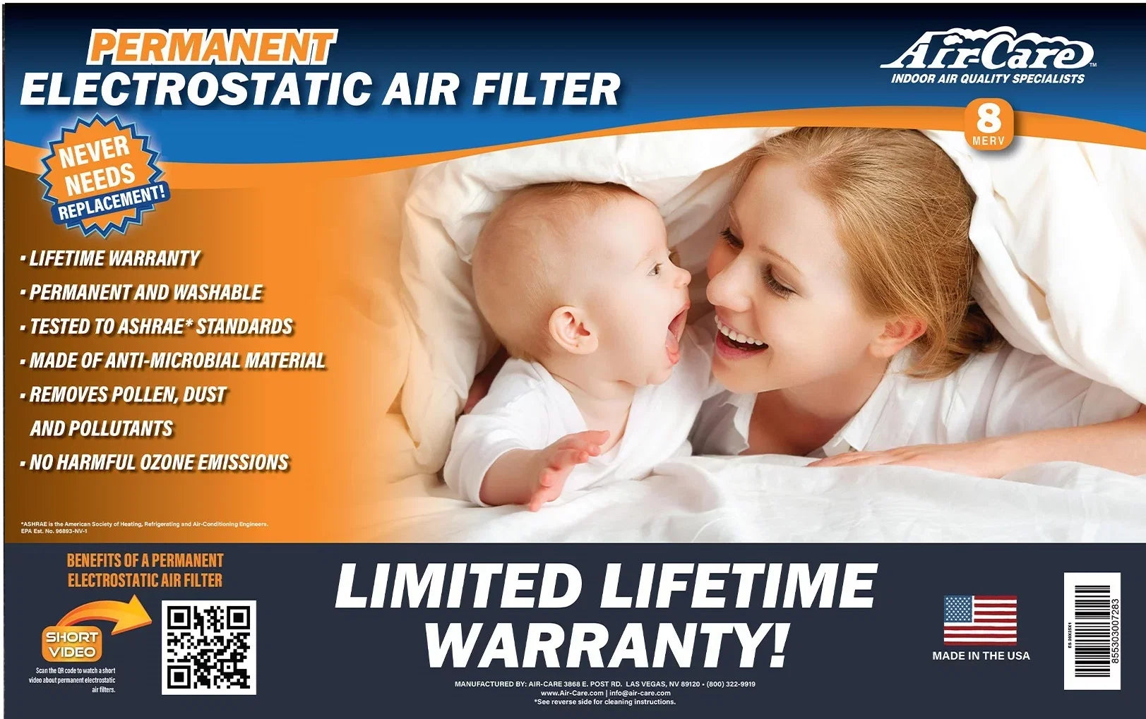 Furnace 8 Permanent MERV Washable 18x20 Filter, Flexible Electrostatic HVAC Air-Care