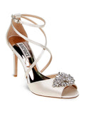 Tatum Dustbag Open Buckle BADGLEY Sandal Satin Toe Gladiator Strap Womens Heeled Ankle Footbed Dress Beige 10 MISCHKA Cushioned Ivory Embellished Stiletto