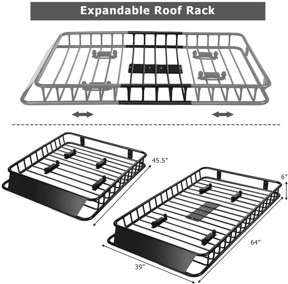 64" x Capacity, Top Rack for with 150lb Roof with Cargo 6” Car Basket Cargo Holder Rooftop 39”x Luggage Carrier Universal SUV, Truck Extension, Carrier